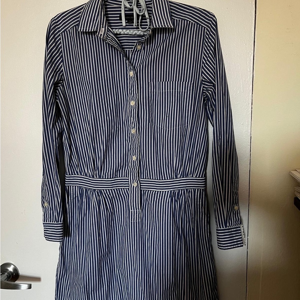 Banana Republic Navy and White Striped Long Sleeve Dress